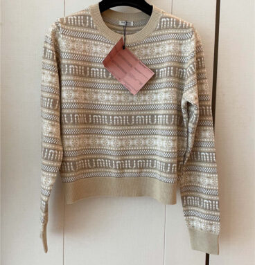 miumiu contrast letter jacquard pullover sweater