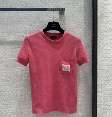 chanel round neck short sleeve cotton knitted top
