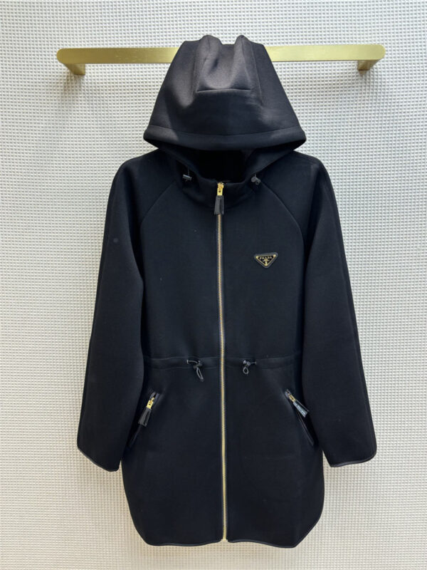prada space cotton hooded triangle logo mid-length jacket