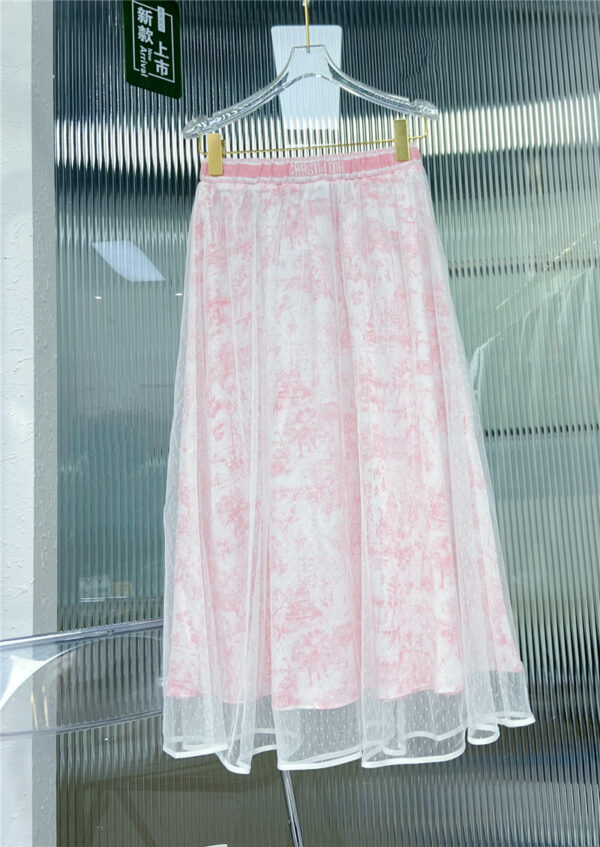dior new lace printed double layer long skirt