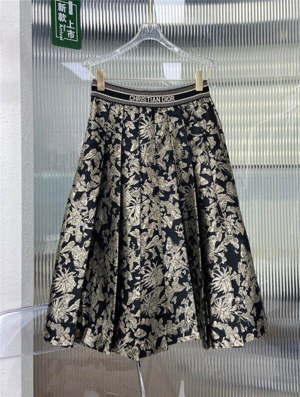 dior gold jacquard butterfly pleated long skirt