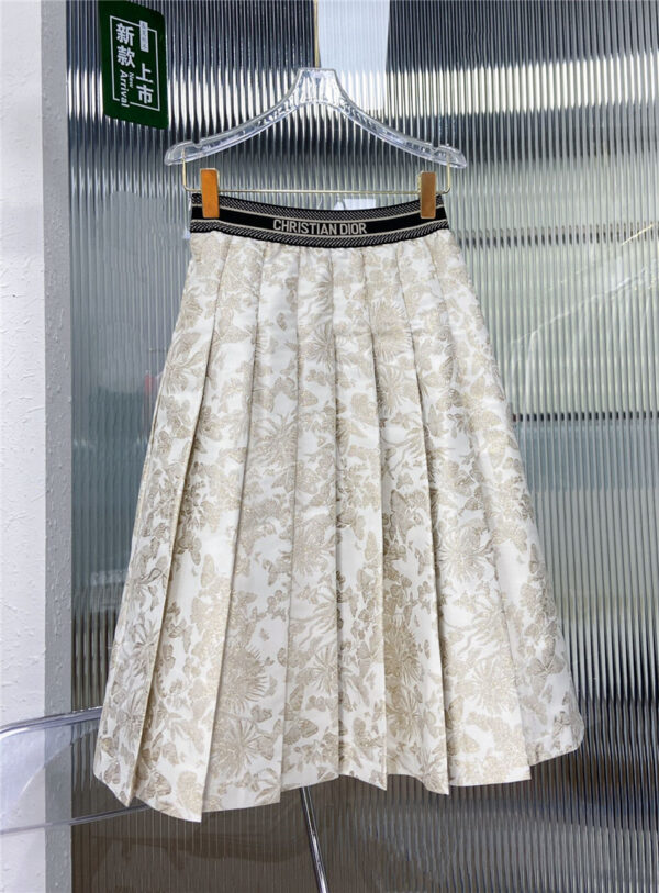 dior gold jacquard butterfly pleated long skirt