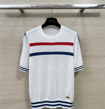 celine colorblock striped knitted short-sleeved top