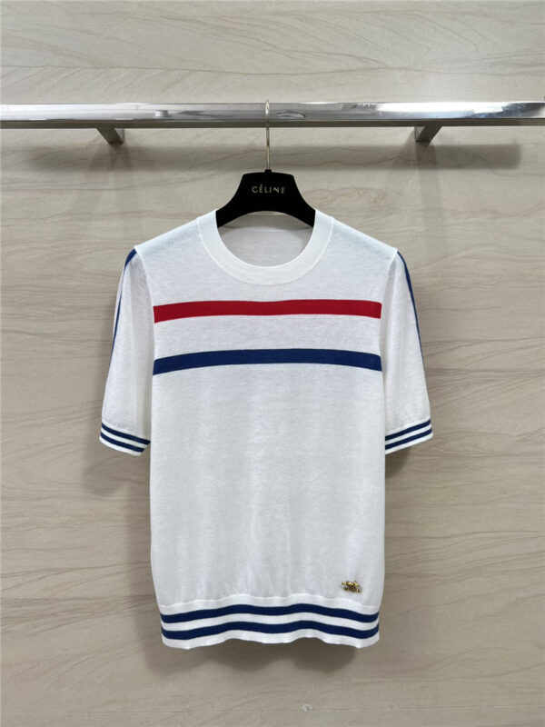 celine colorblock striped knitted short-sleeved top