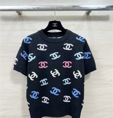 chanel double C logo dense stitch short-sleeved top