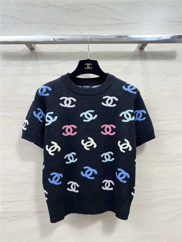 chanel double C logo dense stitch short-sleeved top