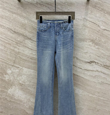 miumiu hot diamond micro logo embellished bootcut jeans
