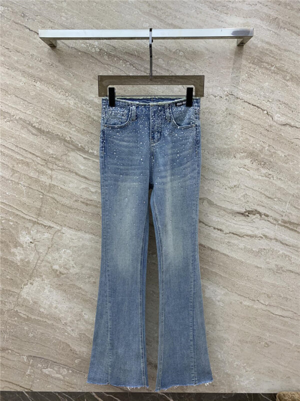 miumiu hot diamond micro logo embellished bootcut jeans