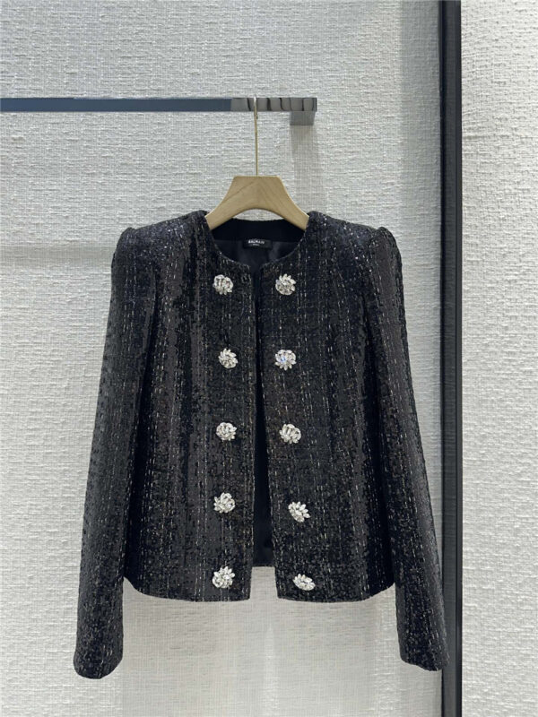 Balmain line large plaid sequined woven jacket