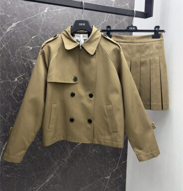 dior short windbreaker jacket + high waist pleated skirt