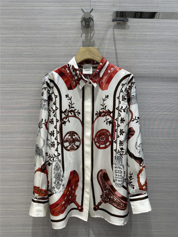 Hermès positioning print 100% silk shirt