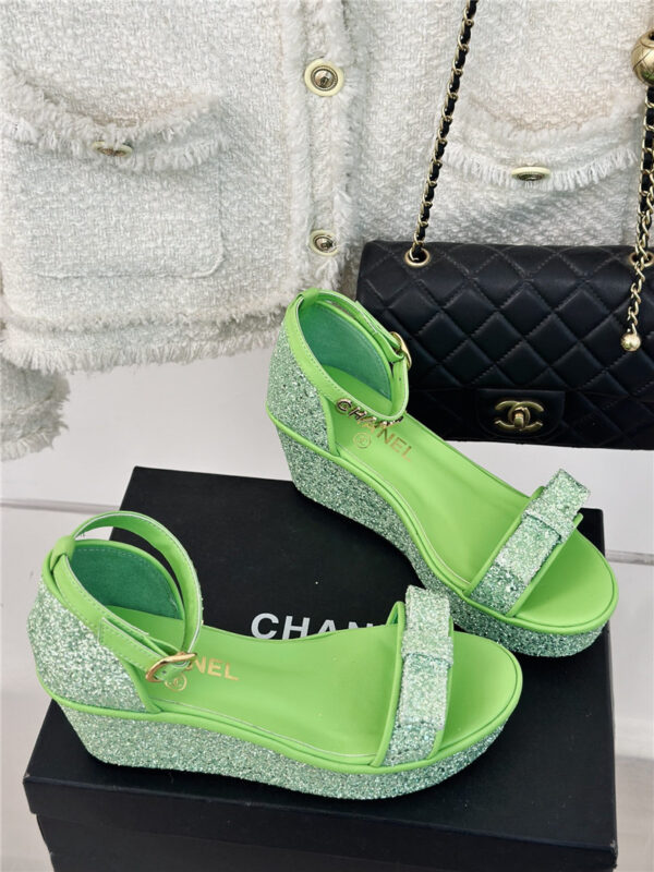 chanel classic platform sequined bow sandals
