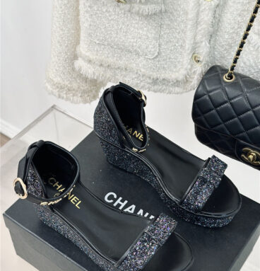 chanel classic platform sequined bow sandals