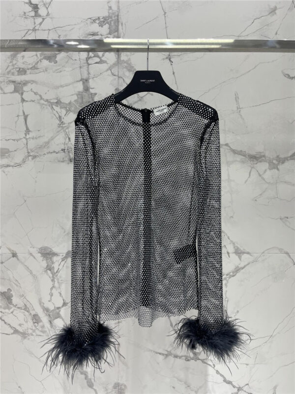 YSL sequined ostrich feather sequined top