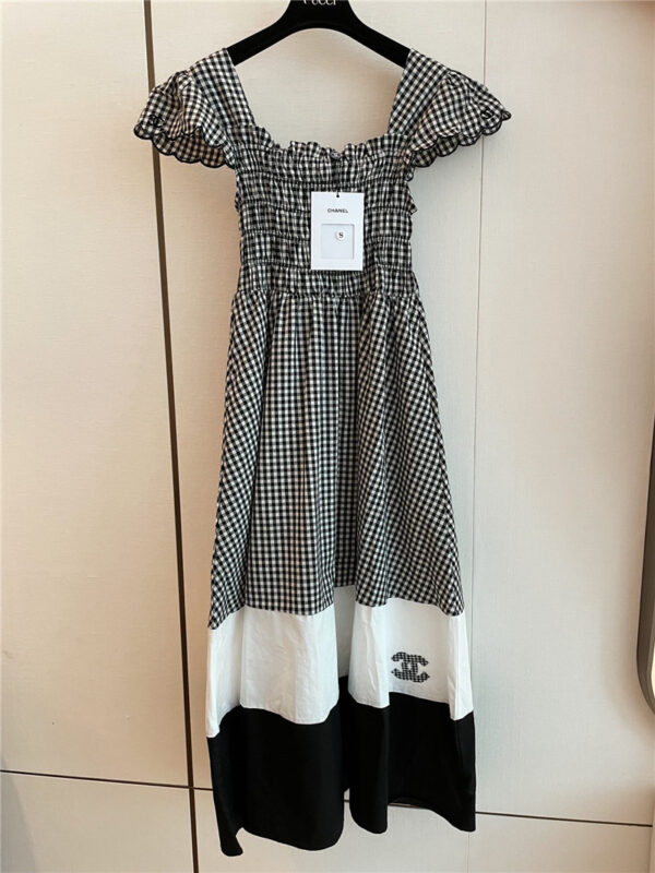 chanel French color block plaid dress