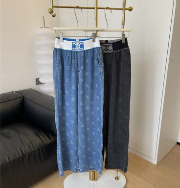 Celine Contrast Color Wide Elastic Waist Tencel Jeans