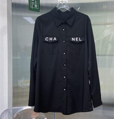 chanel embroidered pocket letter long sleeve shirt