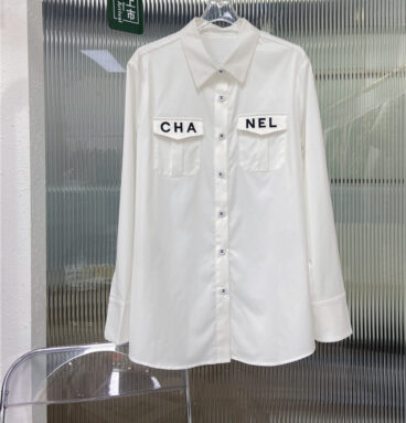 chanel embroidered pocket letter long sleeve shirt