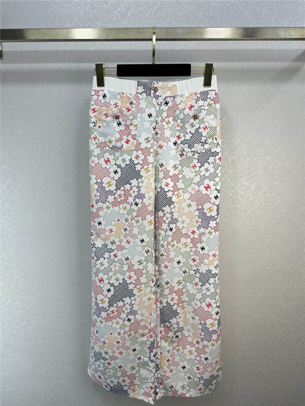 chanel colorful camellia lace embroidered double C straight trousers