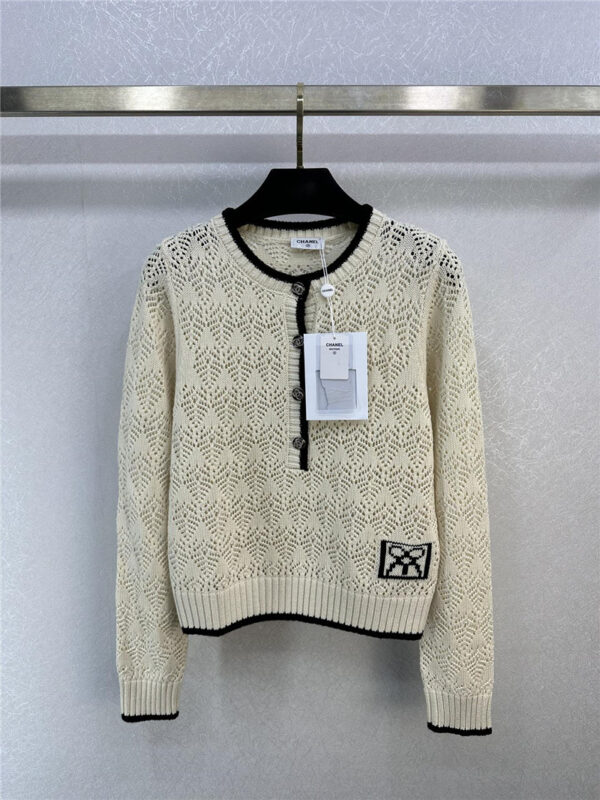 chanel lady style hollow knitted top