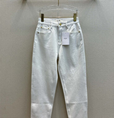 celine Arc de Triomphe pattern towel embroidered white jeans