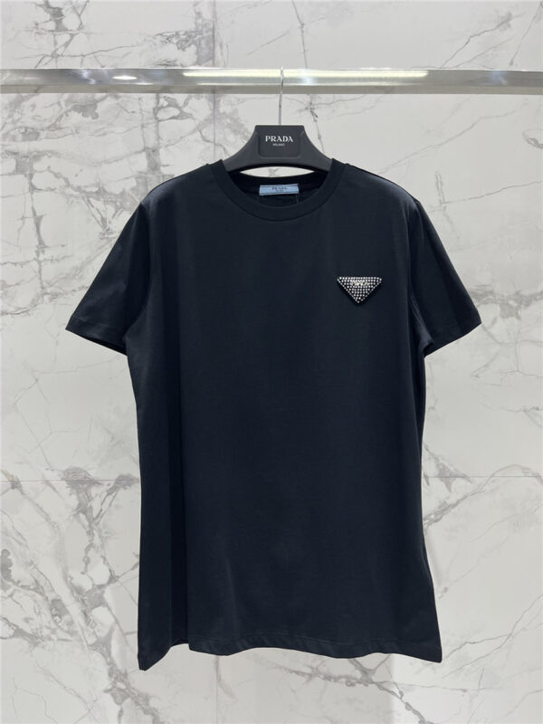 prada rhinestone triangle logo embellished T-shirt