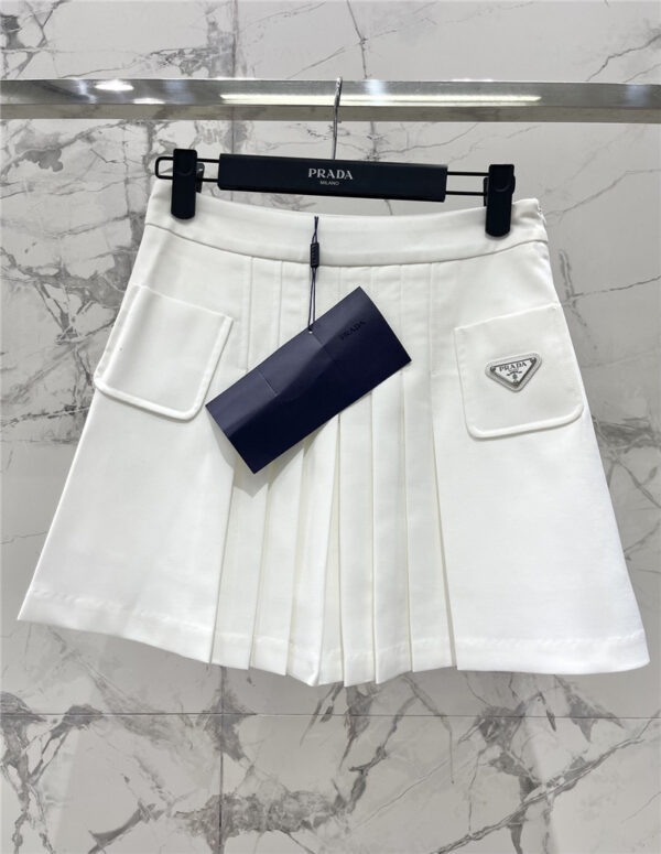 prada triangle pocket pleated skirt