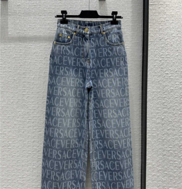 versace letter print washed jeans
