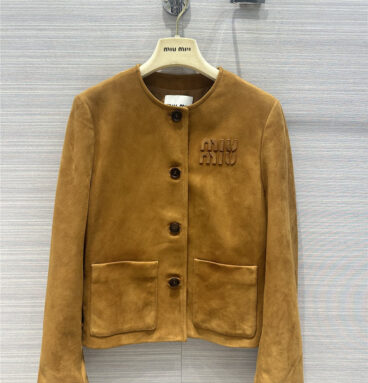 miumiu high-end suede leather round neck small jacket