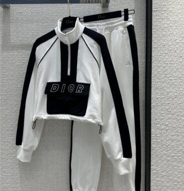 dior black and white color block sweatshirt suit