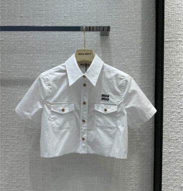 miumiu work style pocket raw edge short shirt