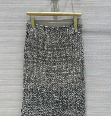 BC fish scale sequined knitted long skirt