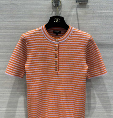 chanel gold yarn salmon striped knitted top