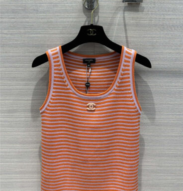 chanel gold yarn salmon striped knitted vest
