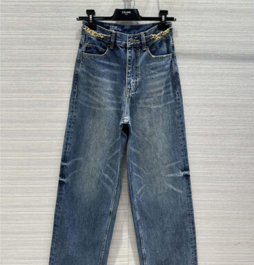 celine metal chain-embellished straight-leg jeans