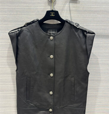 chanel leather vest jacket