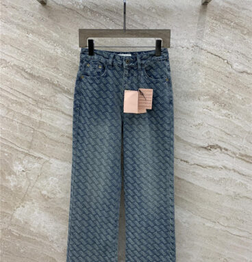 miumiu new logo letter jacquard pattern denim trousers