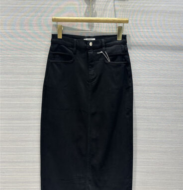the row black and white denim long skirt