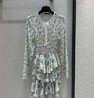 louis vuitton LV small floral cake layer long sleeve dress