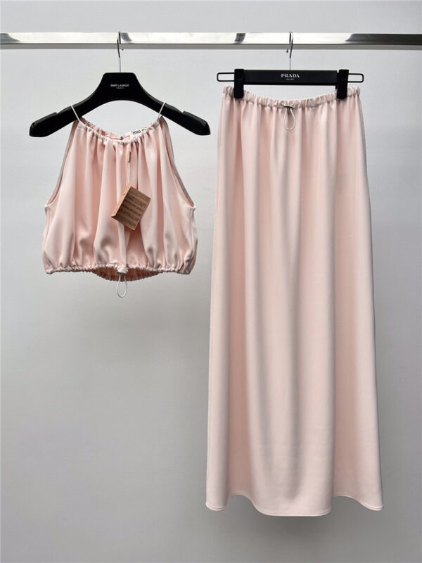 miumiu short halter top + high waist skirt suit