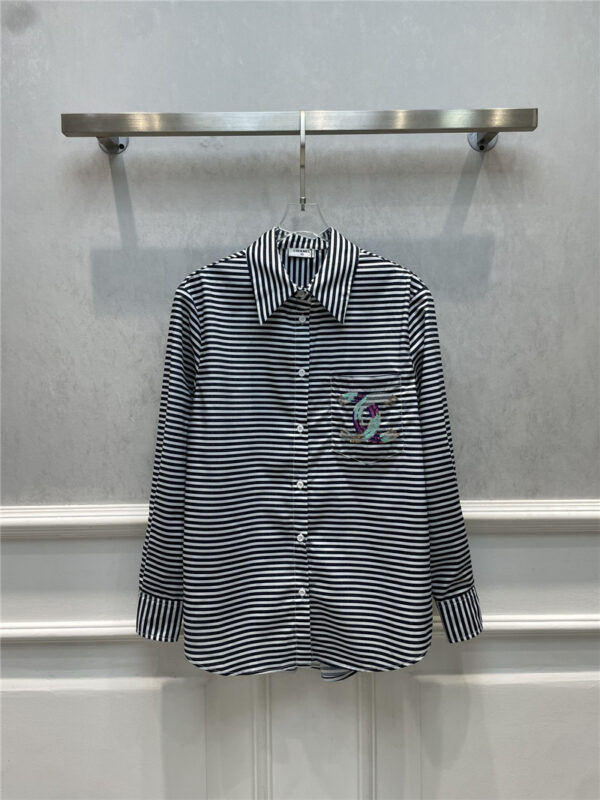 chanel sequin embroidered striped shirt
