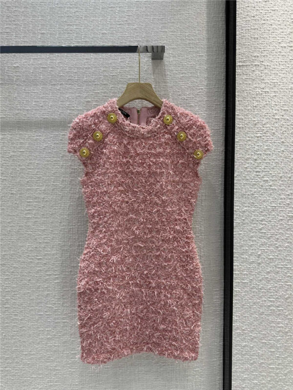 Balmain fringed pink gauze dress