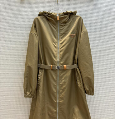prada hooded long design trench coat