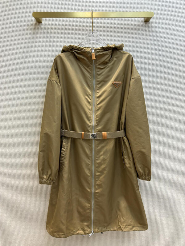 prada hooded long design trench coat