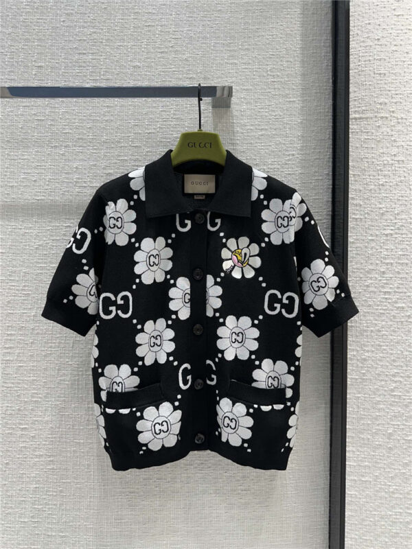 gucci floral knitted short-sleeved cardigan