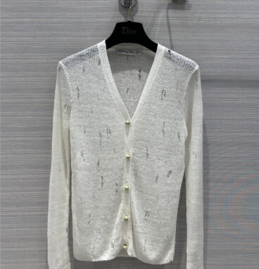 dior linen yarn ripped knitted cardigan