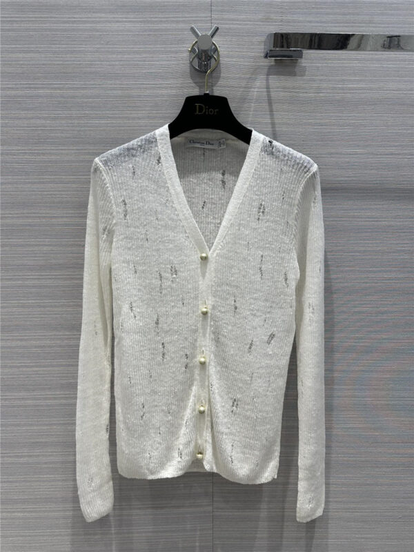 dior linen yarn ripped knitted cardigan