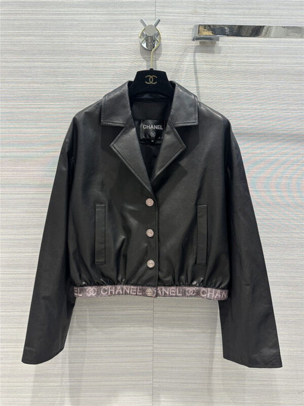 chanel web lapel jacket genuine leather jacket