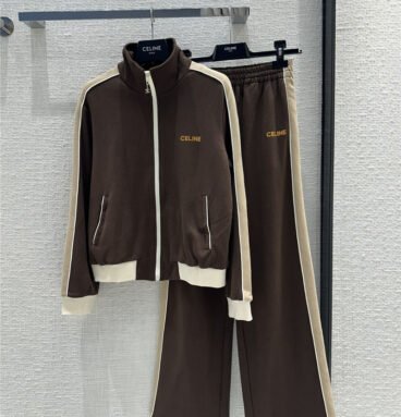 celine oatmeal coffee color bronzing logo sports suit