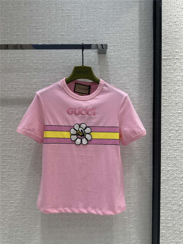 gucci letter flower pattern cotton T-shirt